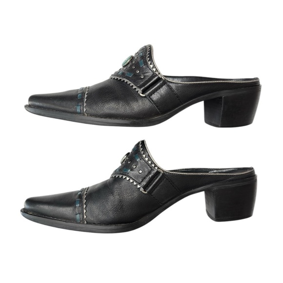 Franco Sarto Leather Western Mules With Pointed Toe Shoe Sz 7 Equestrian Rodeo - Picture 5 of 15